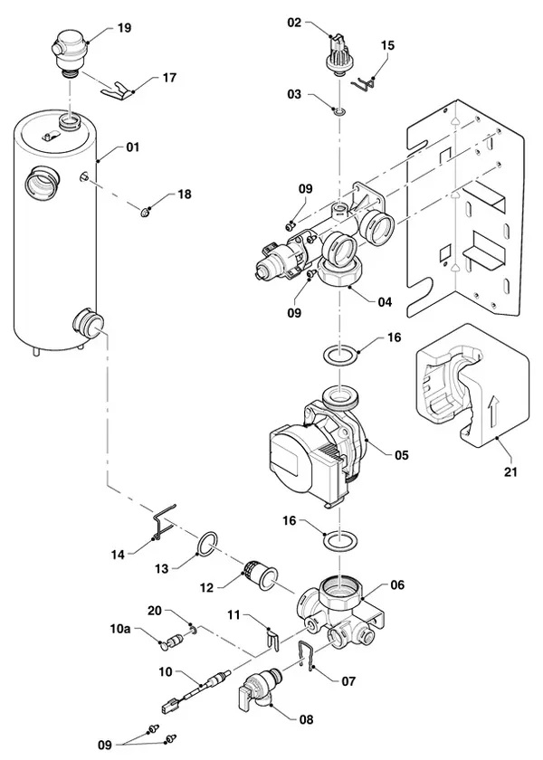 Exploded view Vaillant aroTHERM Split plus VWL 57/8.2 IS: Hydraulische delen