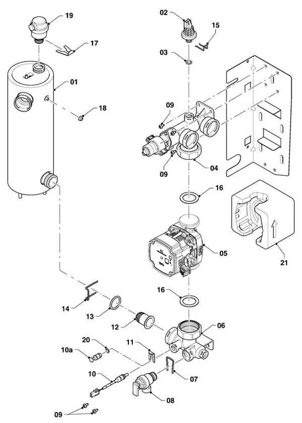Exploded view Vaillant aroTHERM Split plus VWL 77/8.2 IS: Hydraulische delen