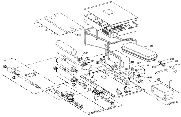 Exploded view Daikin EHBH16CB9W | LT binnendeel 16kW 400V: Binnenunit