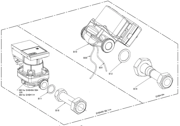 Exploded view Daikin EHBH16CB9W | LT binnendeel 16kW 400V: Waterpomp