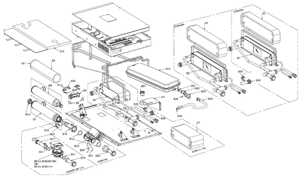 Exploded view Daikin EHBX08CB3V | wandmodel 8kW: Binnenwerk