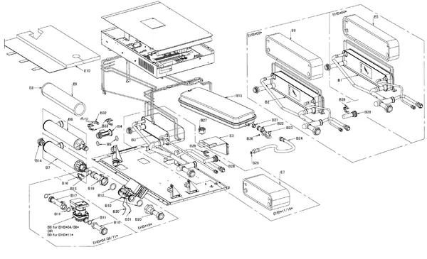Exploded view Daikin EHBX08CB9W | wandmodel 8kW: Binnenwerk