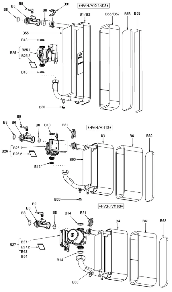 Exploded view Daikin EHVH08S26CB9W | LT binnendeel 8kW 400V: Wisselaar