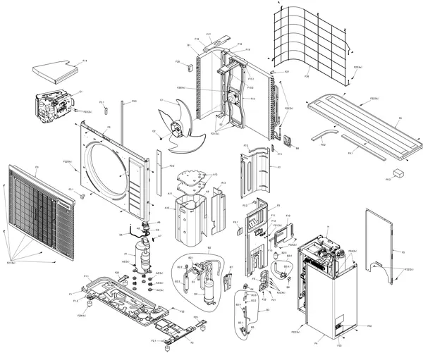 Exploded view Daikin 3 M - EDLA04E3V3 | buitendeel 4kW: Basisunit