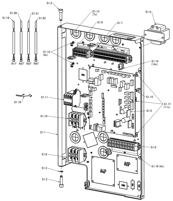 Exploded view Daikin 3 M - EDLA04E3V3 | buitendeel 4kW: Schakelkast hydrokit