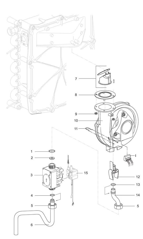 Exploded view Daikin NHYKOMB33AA | hybride gasmodule HR-ketel 32kW CW5: Gasstraat met tunnelventuri