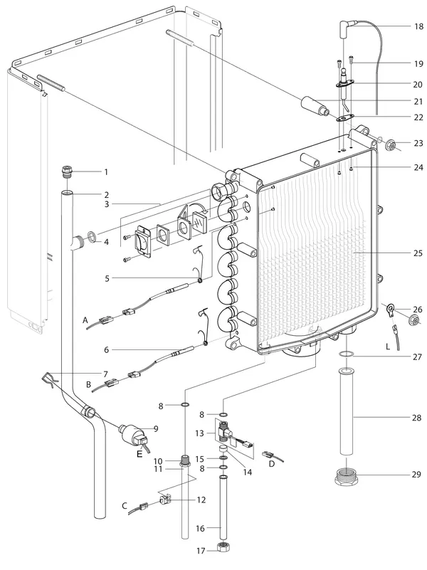 Exploded view Daikin NHYKOMB33AA | hybride gasmodule HR-ketel 32kW CW5: Warmtewisselaar