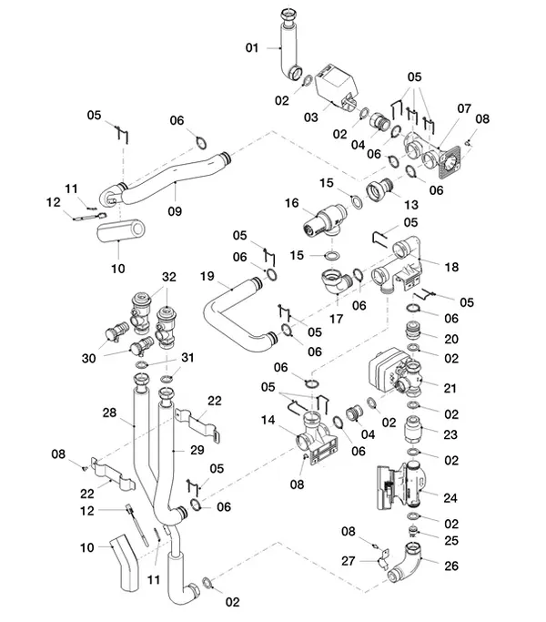 Exploded view Vaillant aroTHERM Split plus VWL 58/8.2 IS C2: Hydraulische delen hc2