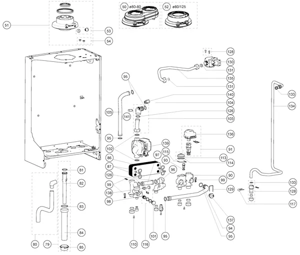 Exploded view Atag P20C iCon1 CW3: Achterwand en hydraulische componenten