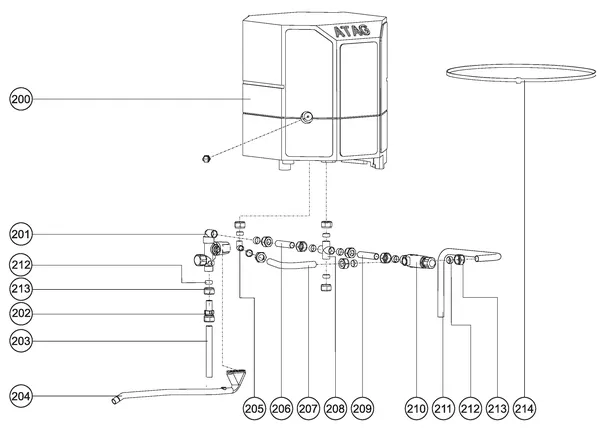 Exploded view Atag Blauwe Engel SHR 24 T: Boiler