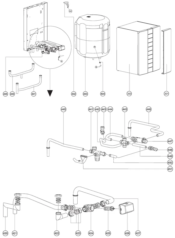 Exploded view Atag ComfortBoiler hangend CBH 100: Totaaloverzicht