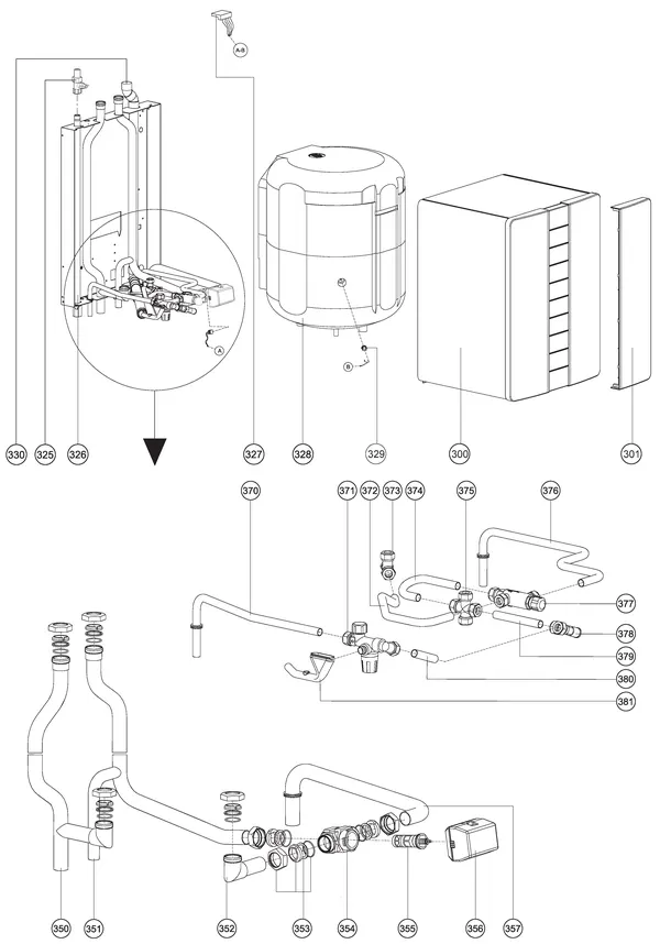 Exploded view Atag ComfortBoiler hangend CBV 110: Totaaloverzicht