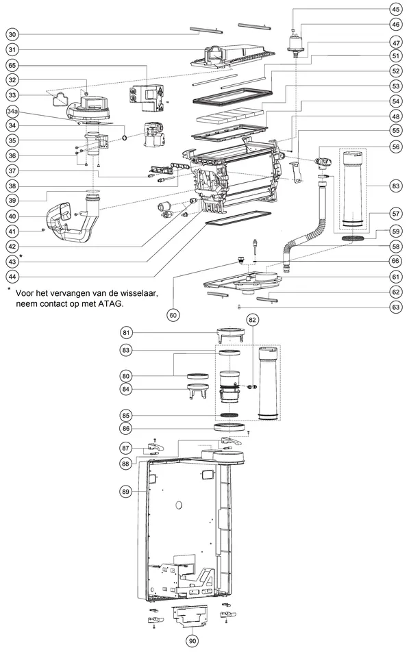Exploded view Atag Enigma SHR 24T Standard: Achterwand wisselaar
