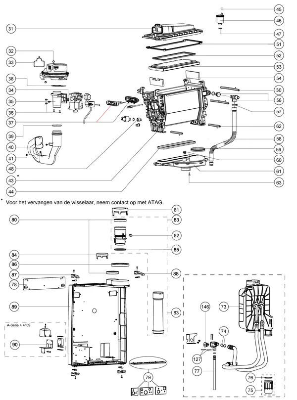 Exploded view Atag E325C | vanaf 8-2009 OSS2: Achterwand wisselaar