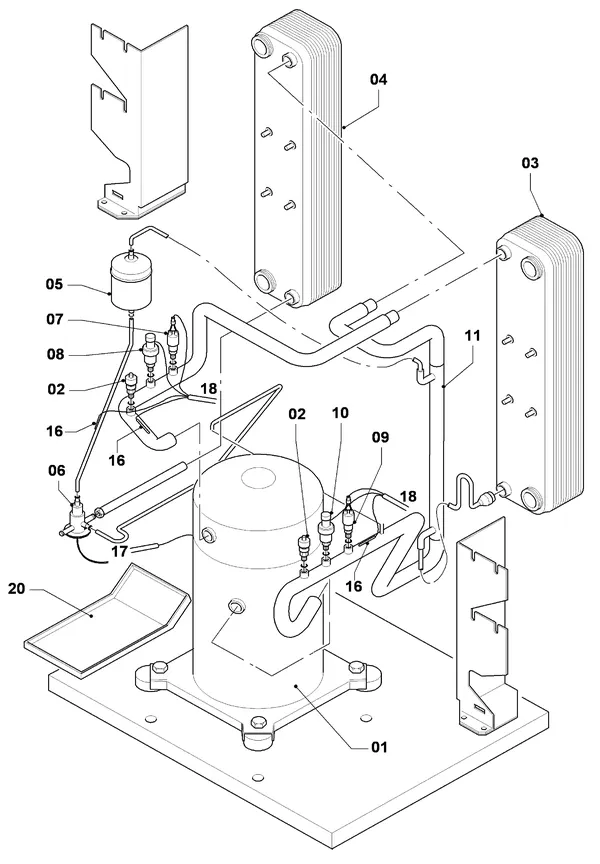 Vue éclatée AWB MagnaGeo 14 T HPS 140-2 : Pièces du circuit frigorifique