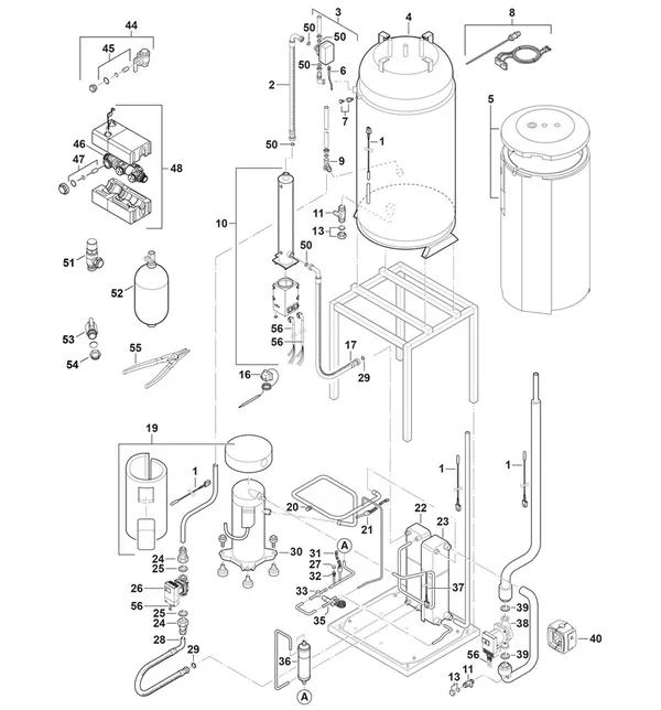 Exploded view Bosch Compress 6000 LWM 4,5kW: Koelmiddelcircuit