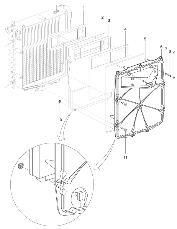 Exploded view Intergas Kombi Kompakt HReco 24 HR: Branderunit voorplaat met borstbout vana