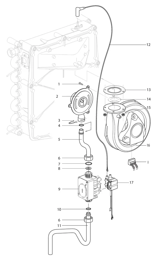 Exploded view Intergas Kombi Kompakt HReco 24 HR: Gasstraat ventilator met losse venturi