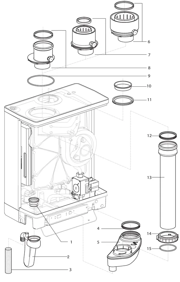 Exploded view Intergas Kombi Kompakt HReco 24 HR: Rookgas condensafvoer