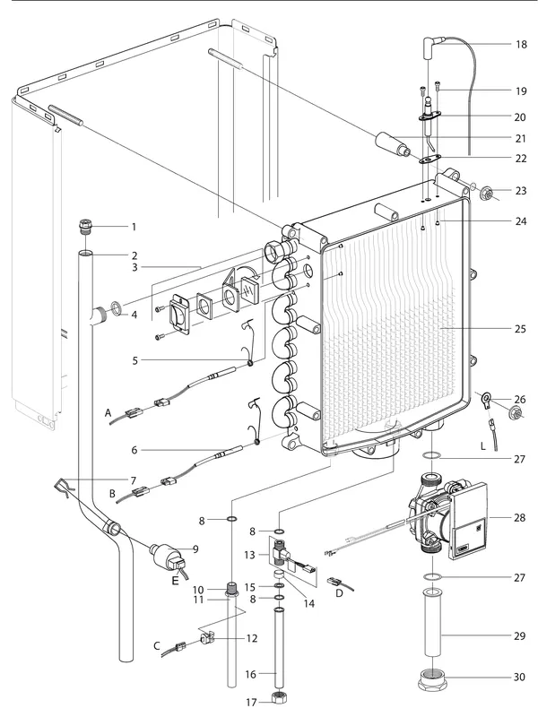 Exploded view Intergas Kombi Kompakt HReco 30 HR: Warmtewisselaar waterzijdig