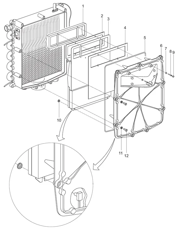 Exploded view Intergas Kombi Kompakt HReco 36 HR: Branderunit voorplaat met inbusbouten