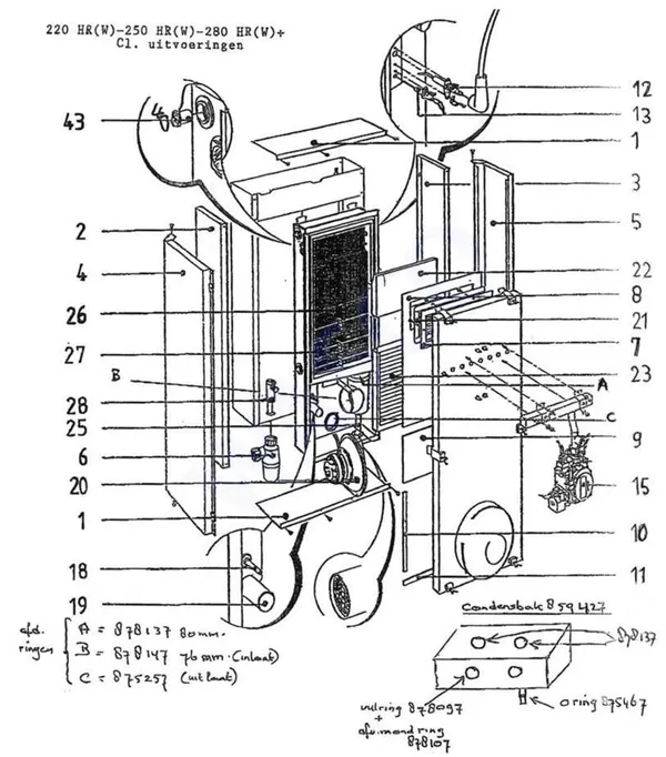 Exploded view Intergas Comfortline 220 HRW: Brander gasblok ventilator