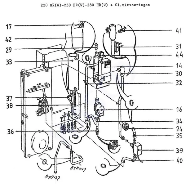 Exploded view Intergas Comfortline 220 HRW: Leiding automaat boiler pomp