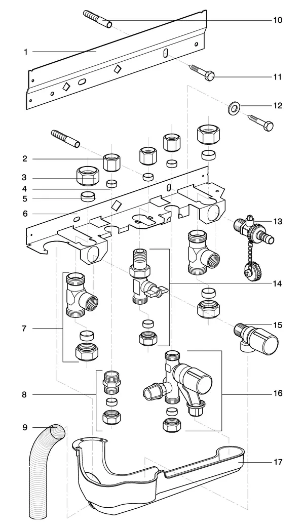Exploded view Intergas Kombi Kompakt HRE 24/18A: Onderaansluitset