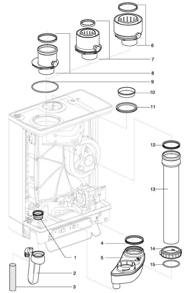 Exploded view Intergas Kombi Kompakt HRE 24/18A: Rookgas condensafvoer