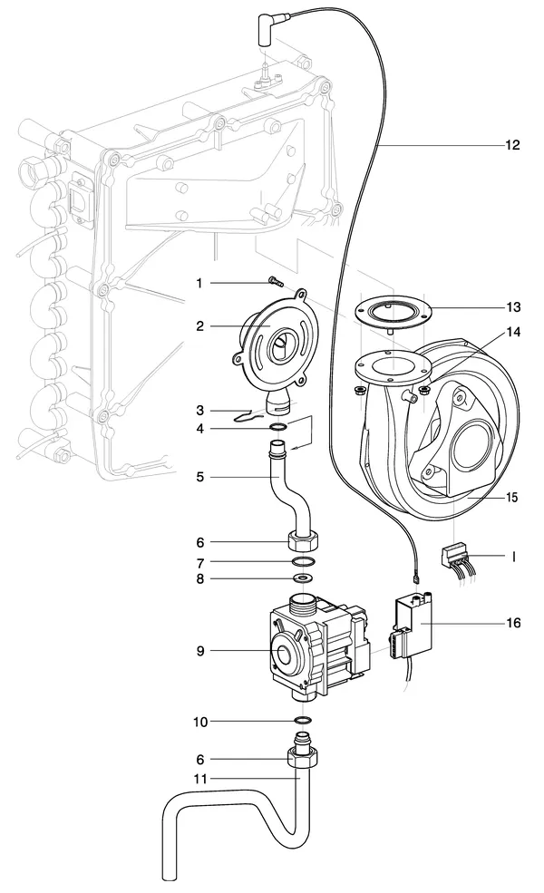 Exploded view Intergas Kombi Kompakt HRE 36/30: Gasstraat ventilator met losse venturi