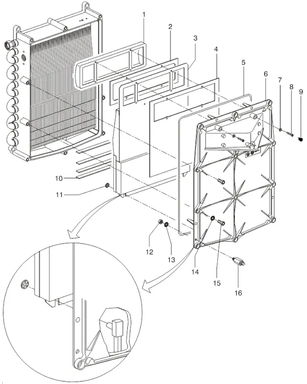 Exploded view Intergas Kompakt Solo HR 12: Branderunit voorplaat met inbusbout en