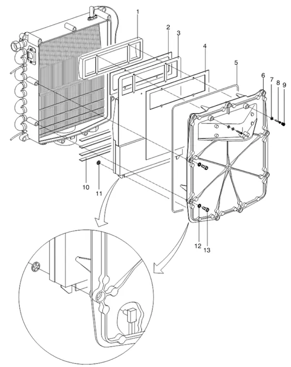 Exploded view Intergas Kompakt Solo HR 12 A: Branderunit voorplaat met inbusbout en