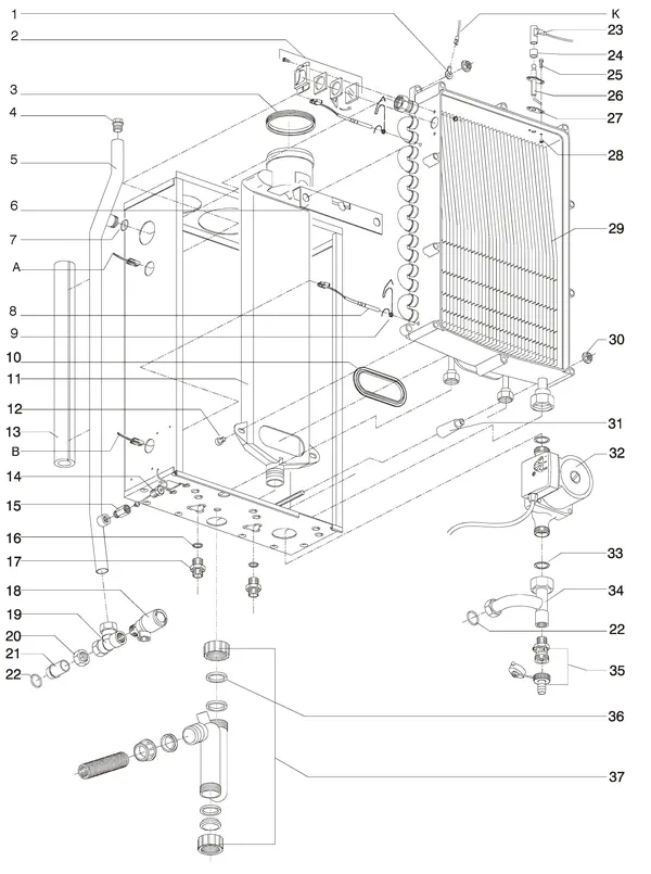 Vue éclatée Intergas Prestige CW5 : Échangeur thermique