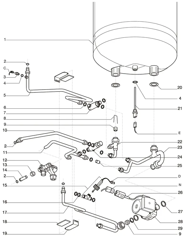 Exploded view Intergas Prestige CW6: Waterzijdig