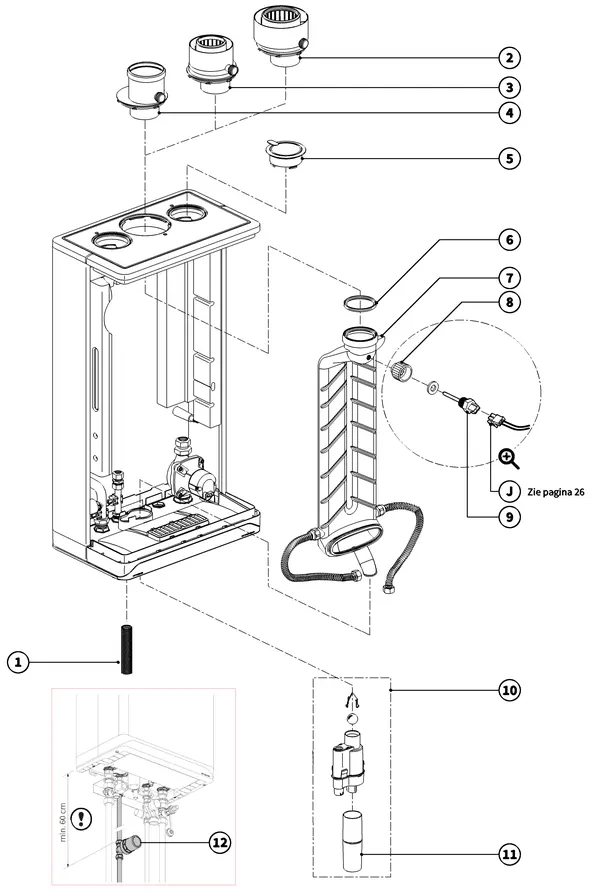 Exploded view Intergas Xtreme 36 First Edition: Rookgas en condensafvoer