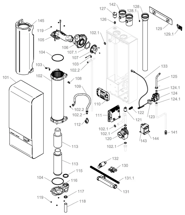 Exploded view Itho Daalderop Cube One 24/35 16L (07.36.50.850.4): Totaaloverzicht