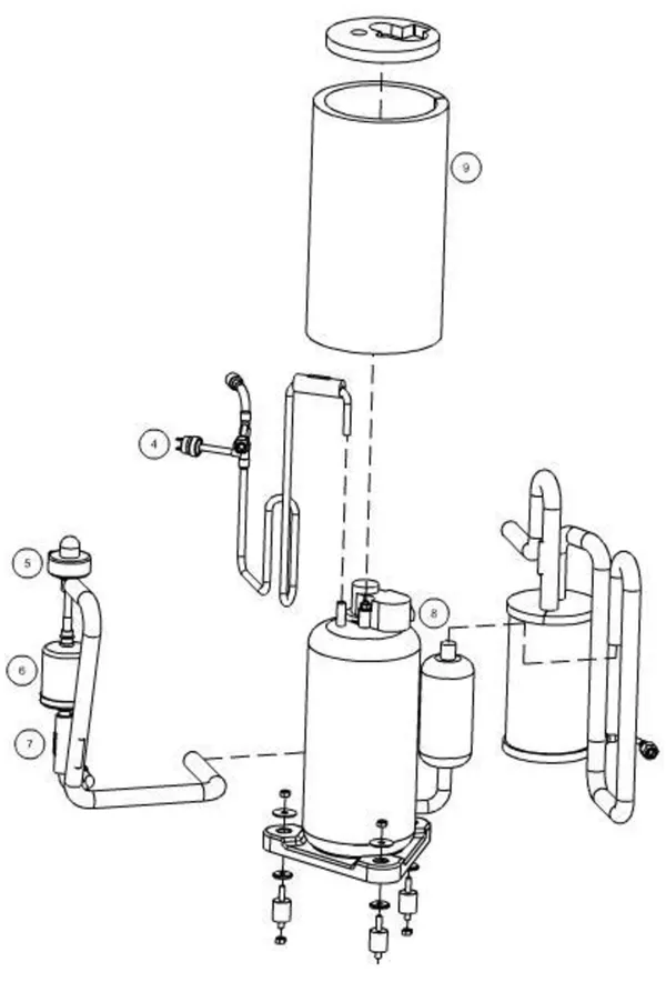 Exploded view Itho Daalderop 3e generatie WPU 5 (545-0053): Compressor