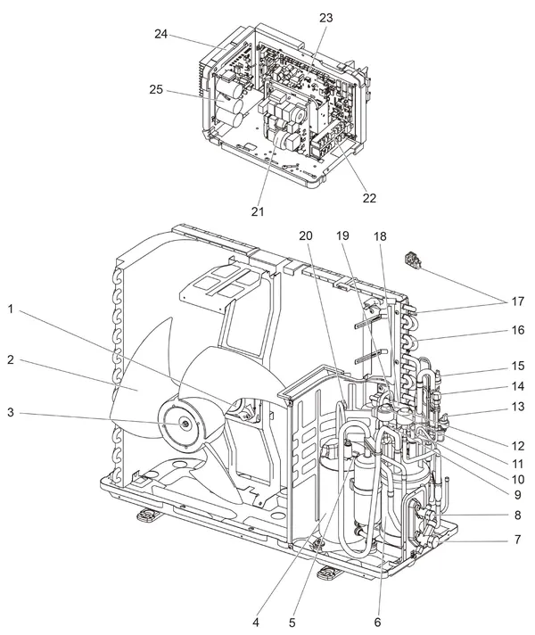 Exploded view Mitsubishi Electric PUHZ-SW50VHA-BS: Totaaloverzicht