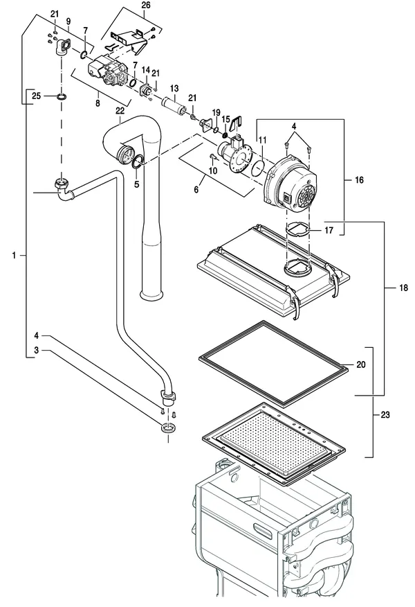 Exploded view Nefit (Bosch) TopLine HR 100 II: Gas ventilator