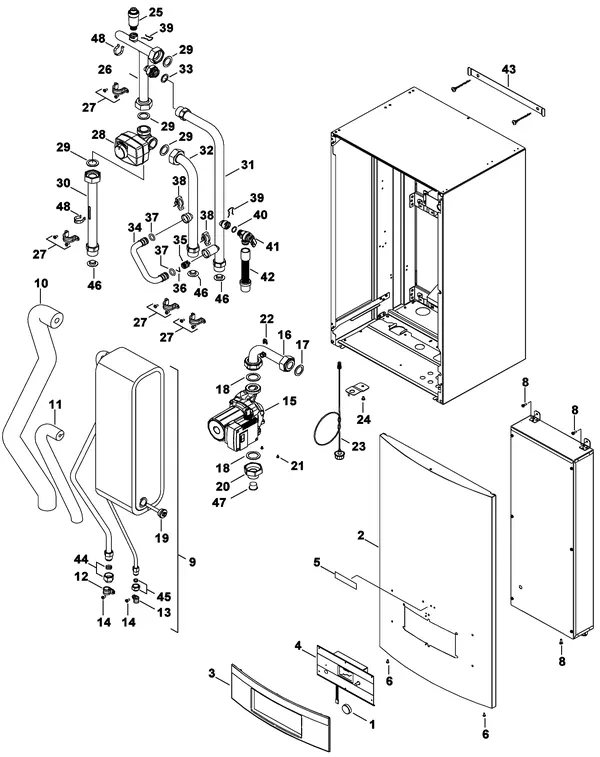 Exploded view Nefit (Bosch) A/W binnenunit 8.0 B: Hydraulische blok