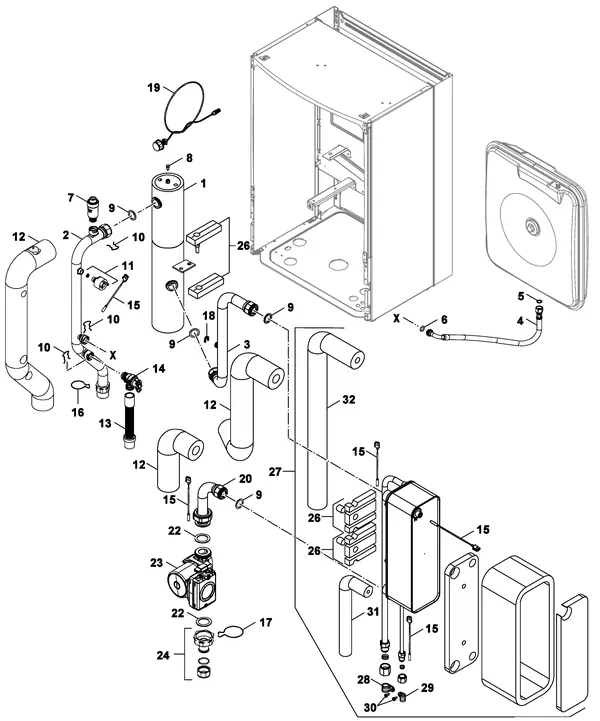 Exploded view Nefit (Bosch) IDU Split 2-6 E: Hydrauliekblok