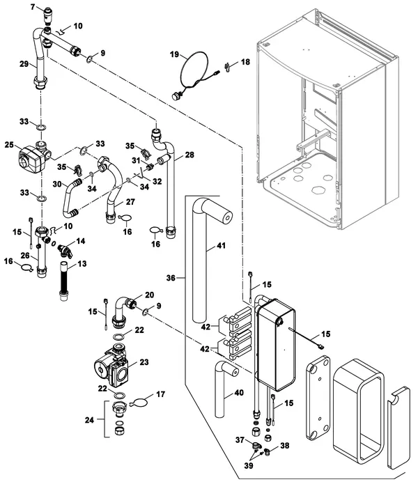 Exploded view Nefit (Bosch) IDU Split 8-15 B: Hydrauliekblok