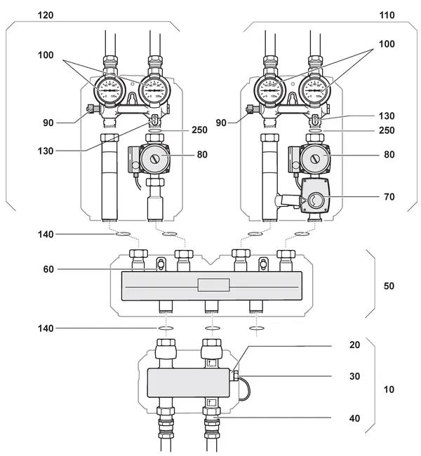 Exploded view Nefit (Bosch) EcomLine Elite HRC 24 CW4: Open verdeler