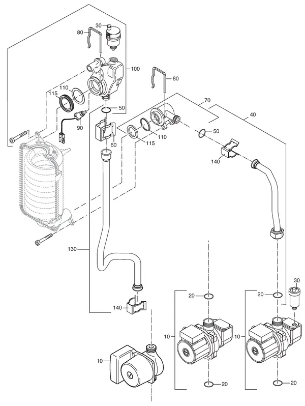 Exploded view Nefit (Bosch) Economy HRC24: Pomp leidingen