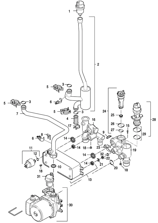 Exploded view Nefit (Bosch) ProLine HRC 30 CW5: Pomp leidingen
