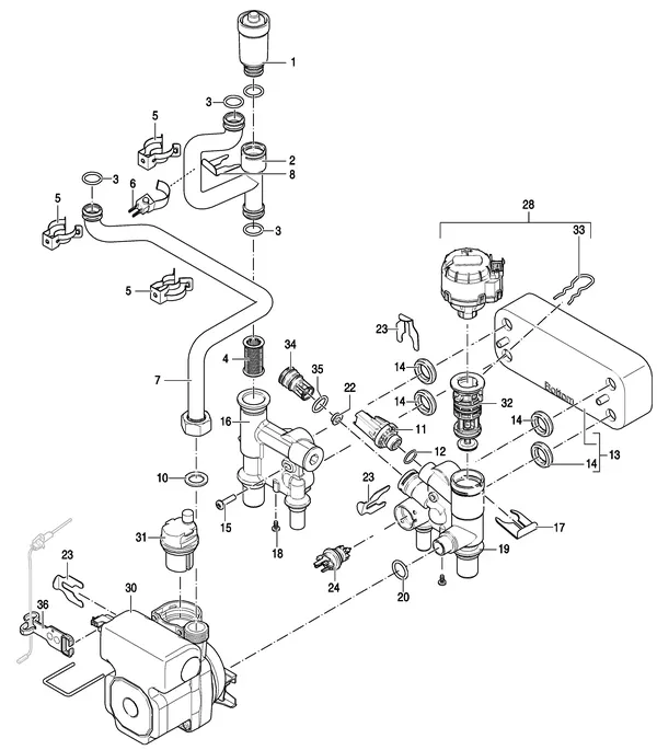 Exploded view Nefit (Bosch) ProLine NxT HRC 30 CW5: Pomp leidingen