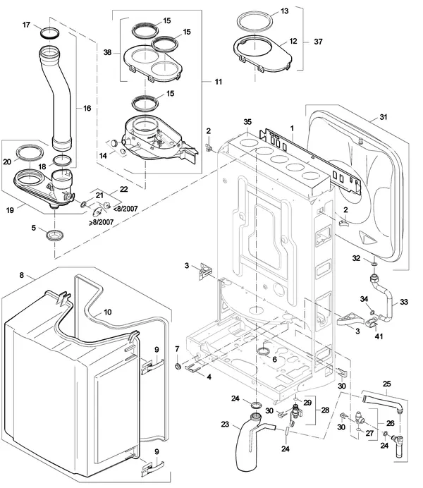 Exploded view Nefit (Bosch) SmartLine Basic HRC 24 CW4: Frame