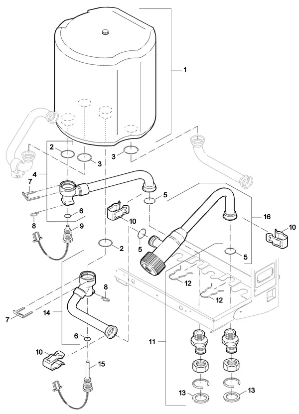 Exploded view Nefit (Bosch) SmartLine HRC 24 CW4: Waterzijdig