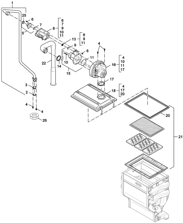 Vue éclatée Nefit (Bosch) TopLine HR 100 : Gas ventilateur