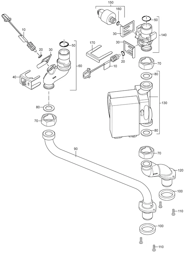 Exploded view Nefit (Bosch) TopLine HR 25: Aanvoer retourcircuit cv pomp